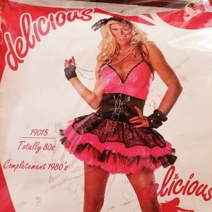 Adult Sexy Pink/Black 80's Costume